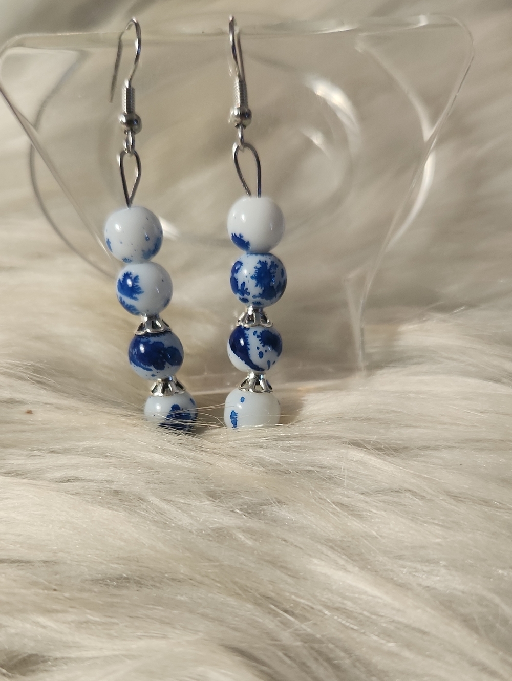 Blue and White Porcelain-Style Dangle Earrings